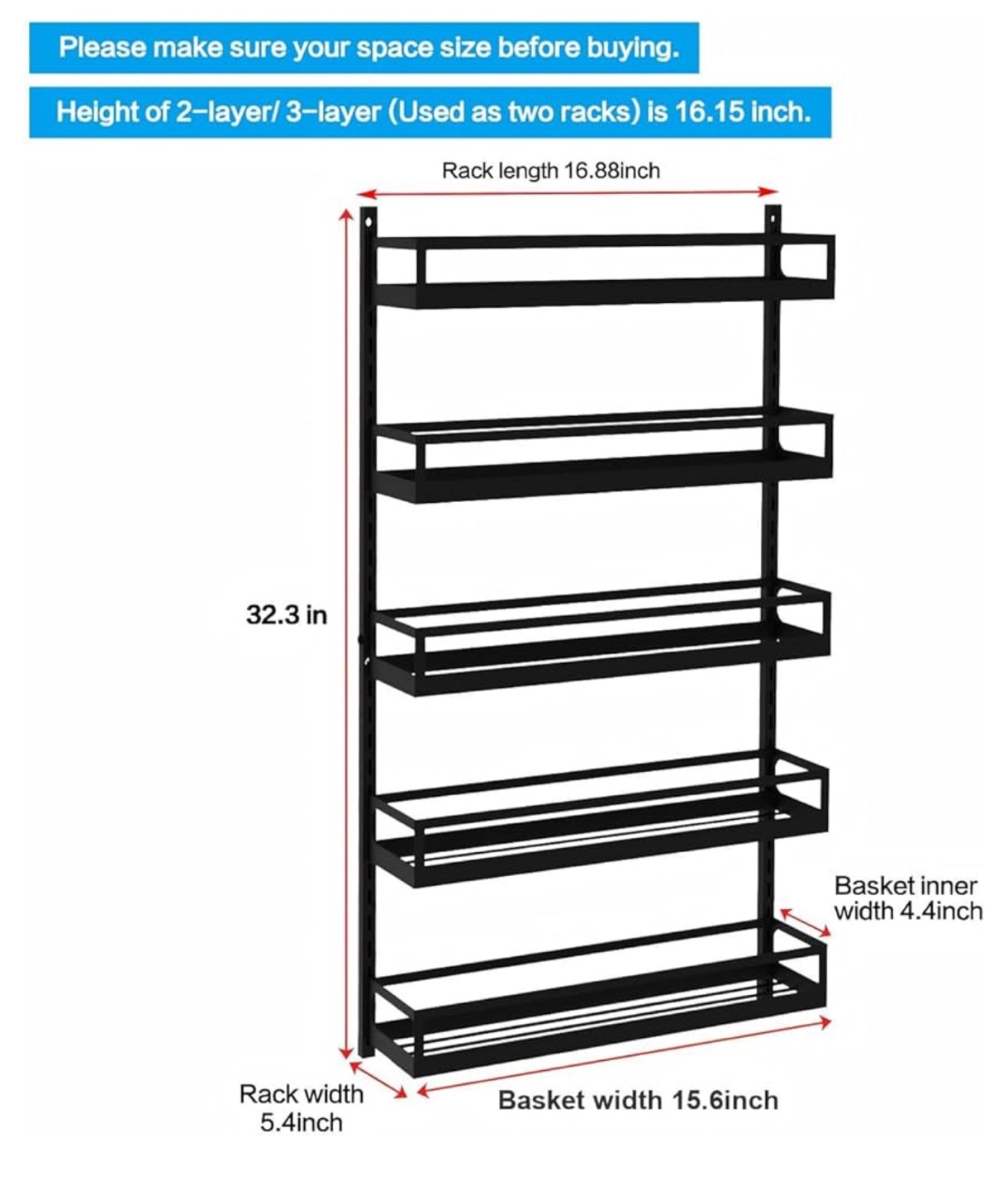 Black Metal 5-Tier Spice Rack Organizer