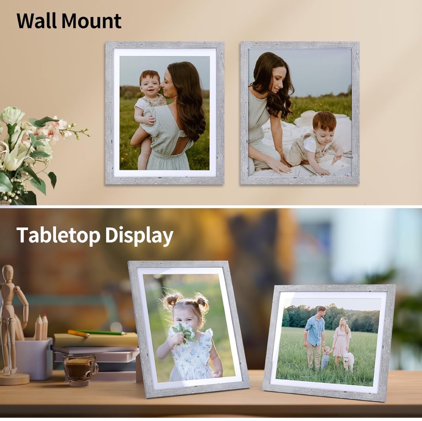 Set of 15, Grey Picture Frame - Wall & Tabletop Display