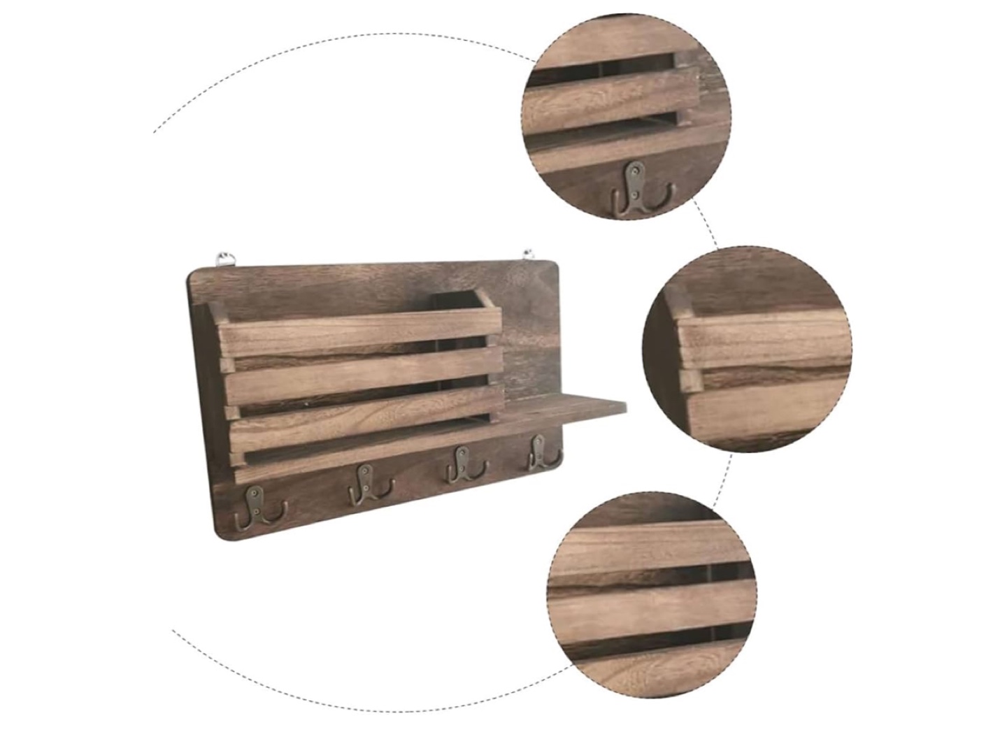 Rustic Wooden Wall Organizer with Hooks and Shelf - photo 5
