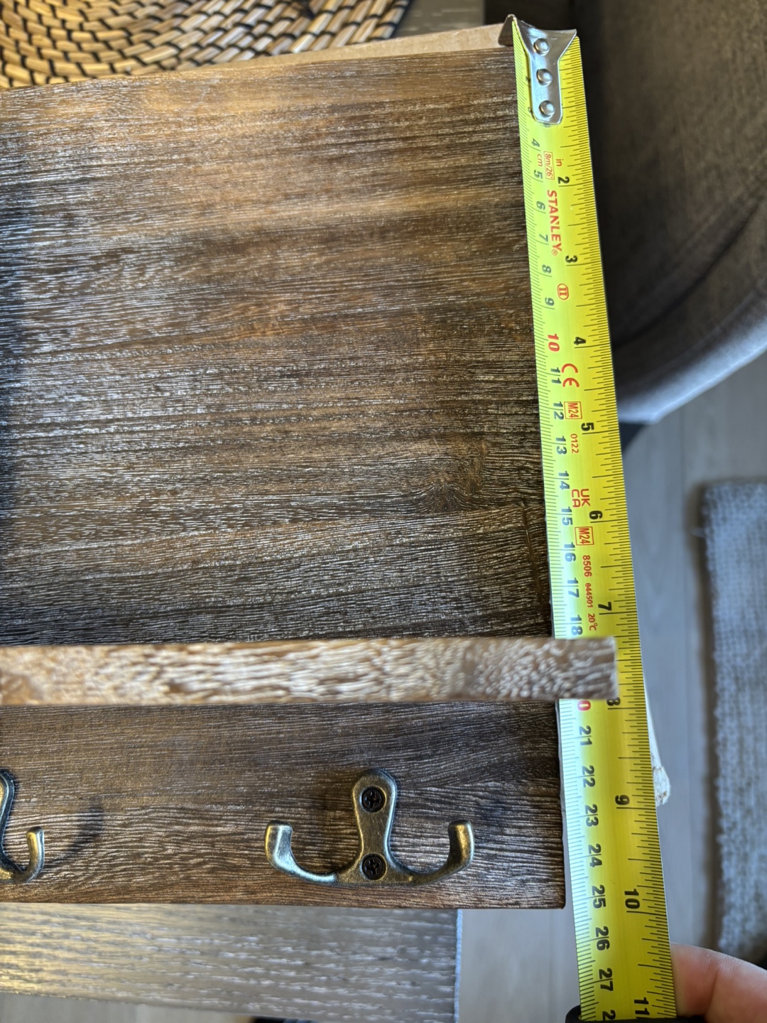 Rustic Wooden Wall Organizer with Hooks and Shelf - photo 4