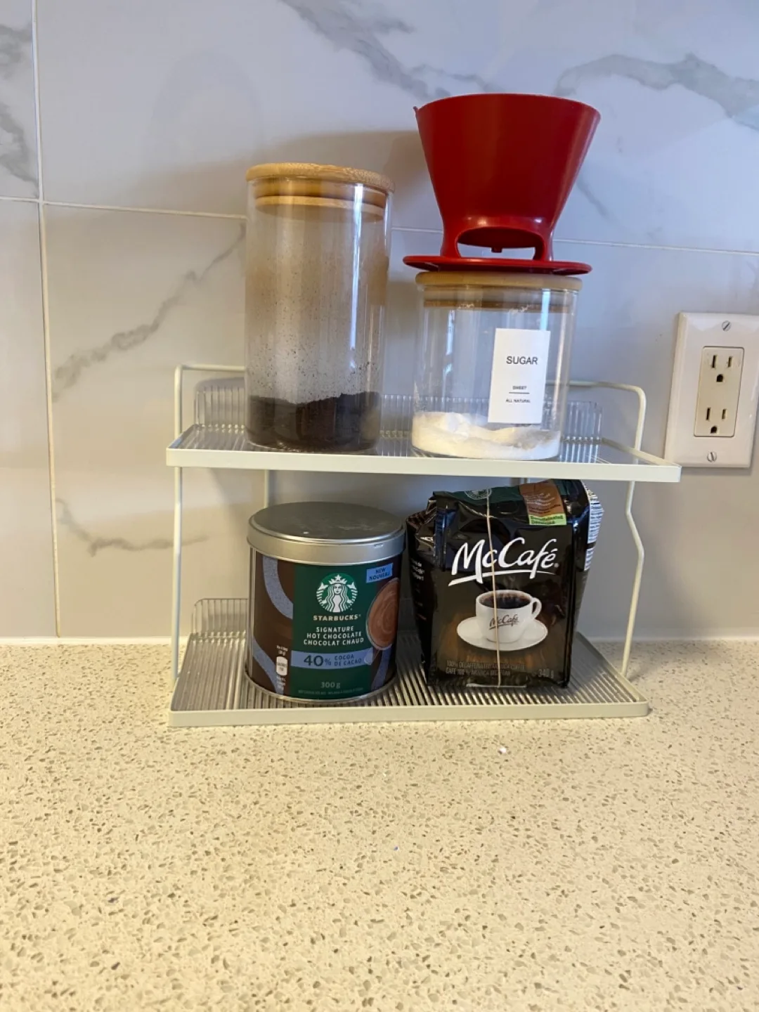 Two-Tiered White Kitchen Organiser Rack image indicator(2)