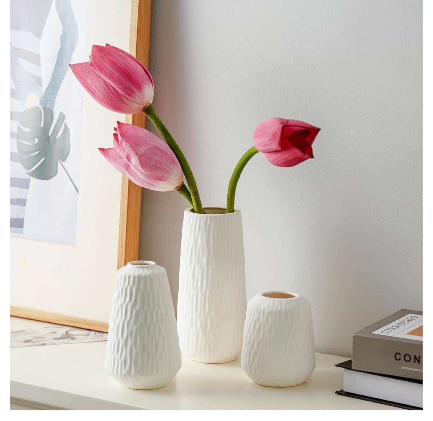 Set of 3 White Ceramic Vases - Modern Home Decor - photo 3