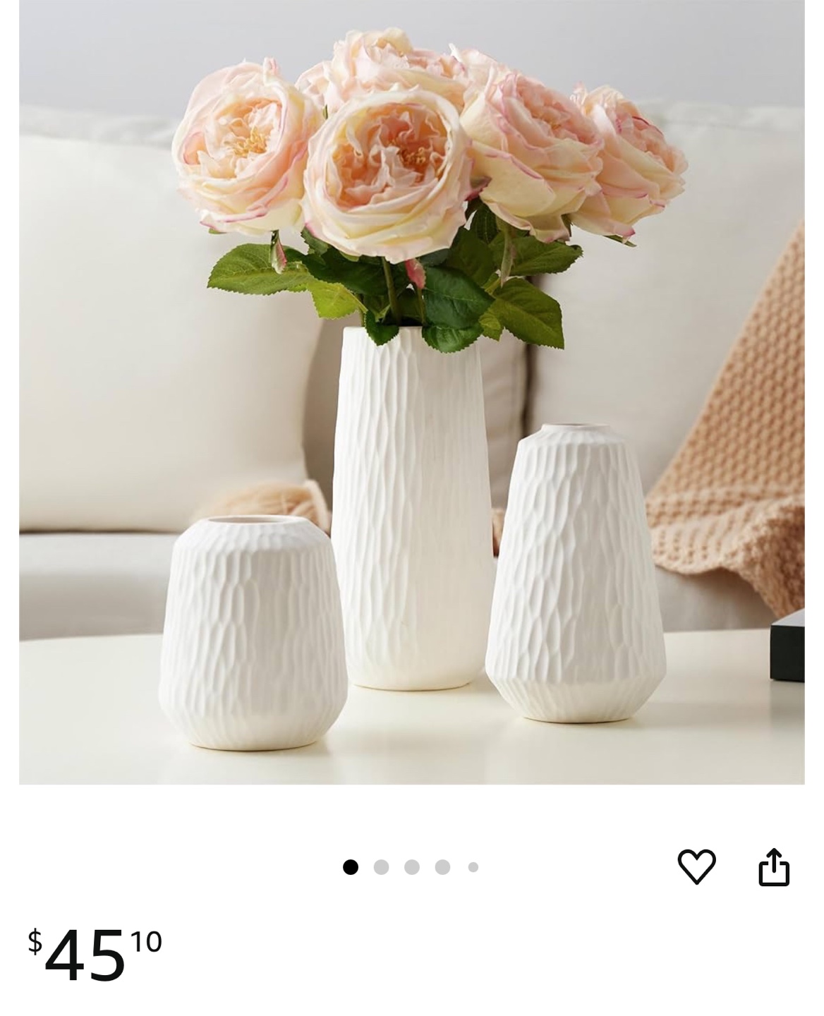 Set of 3 White Ceramic Vases - Modern Home Decor