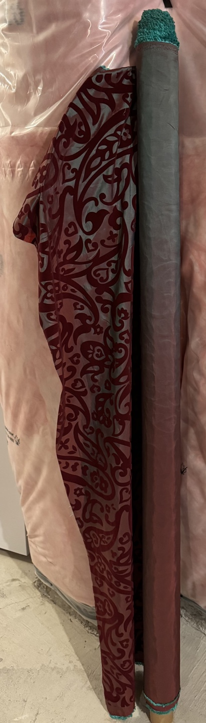 Velvet Fabric Roll - Burgundy and Teal Damask Pattern