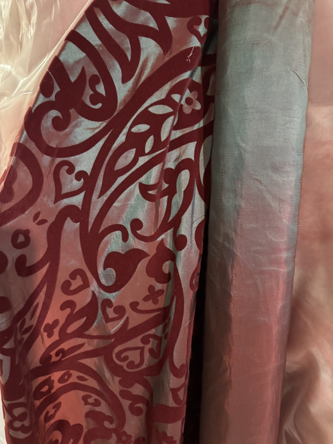 Velvet Fabric Roll - Burgundy and Teal Damask Pattern - photo 2
