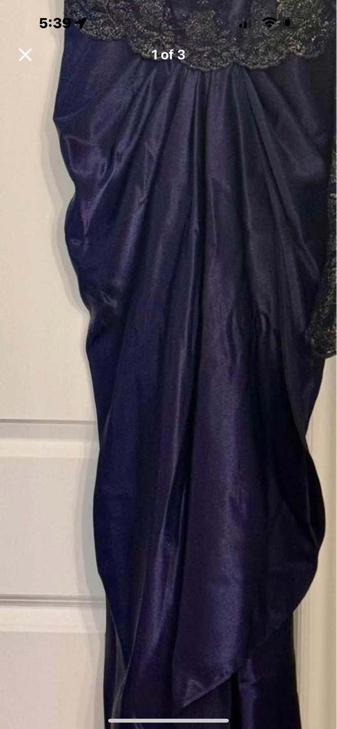 Navy blue formal dress with lace detail