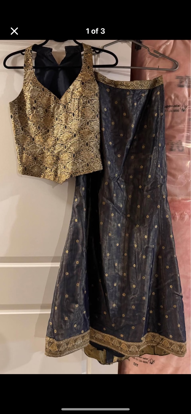 Gorgeous Navy Blue and Gold Embroidered Two-Piece Lehenga Choli