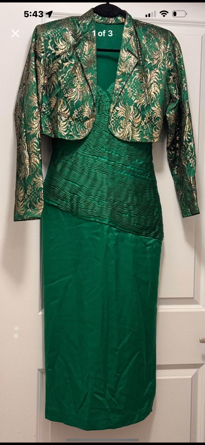 Emerald Green Sateen Dress and Bolero Jacket Set