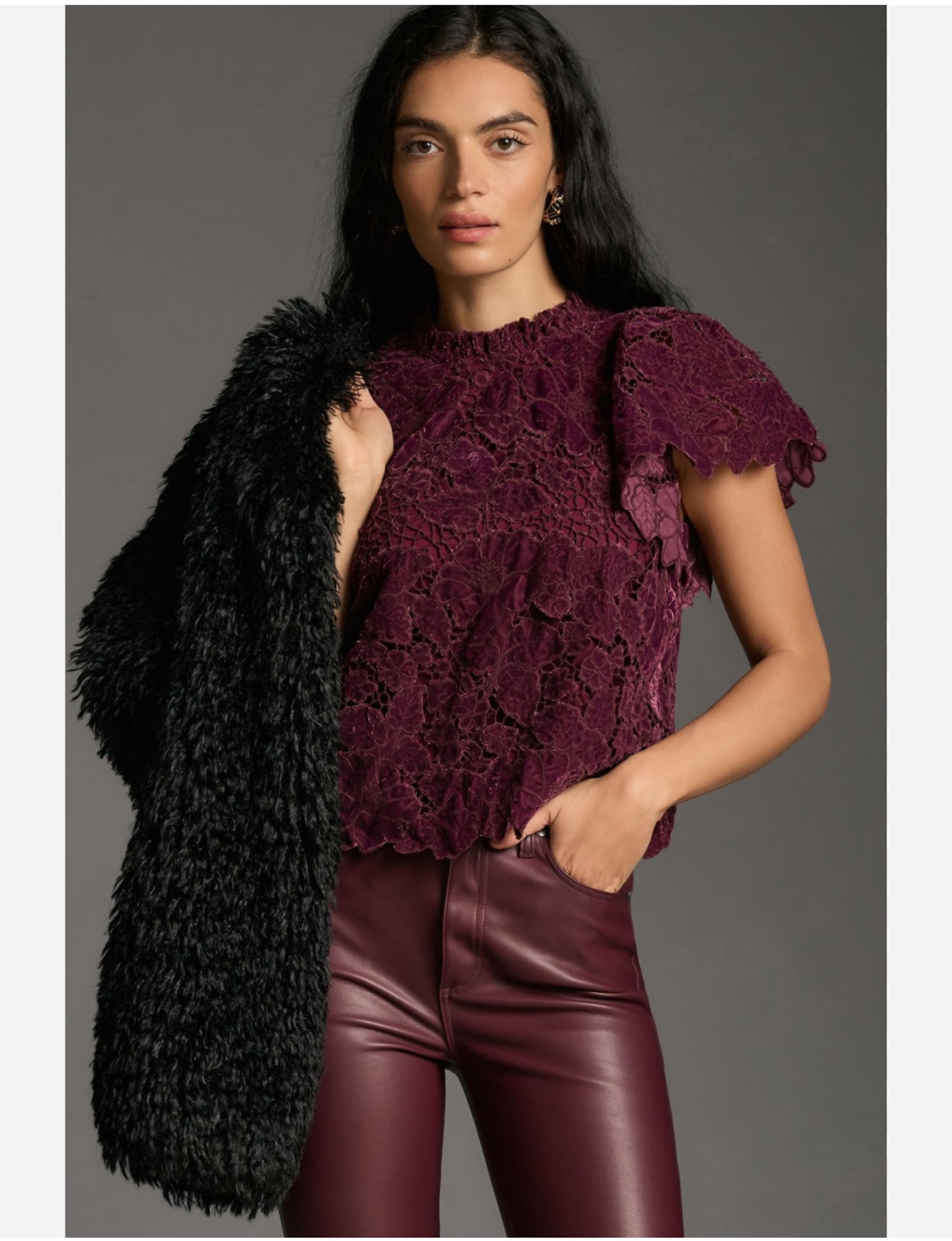 Anthropologie Velour Lace Overlay Top - Size XXS - photo 2