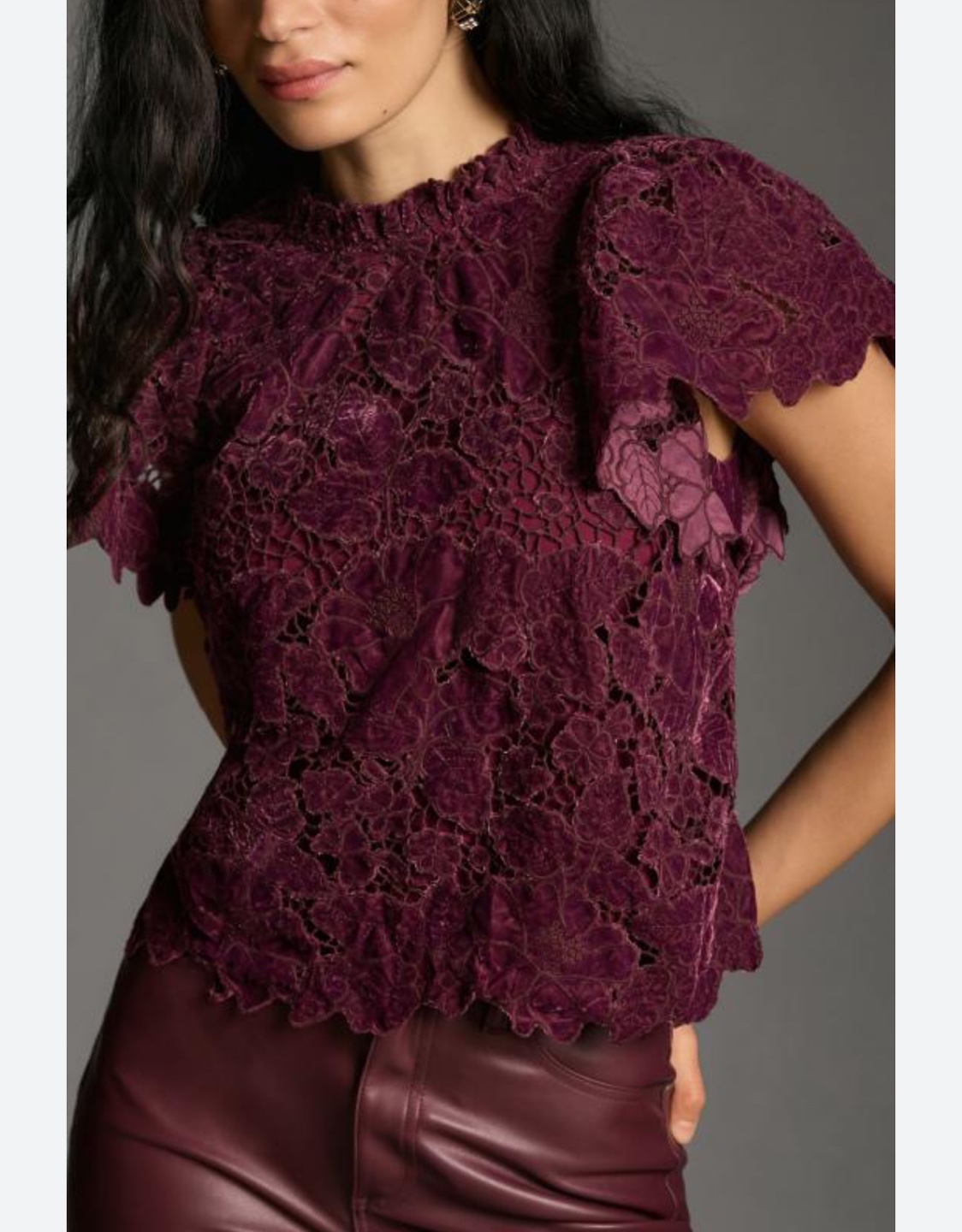 Anthropologie Velour Lace Overlay Top - Size XXS