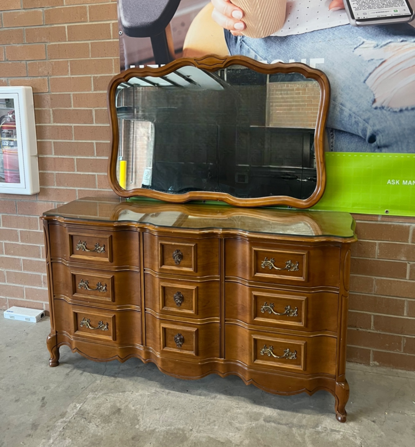 Bassett Furniture Dresser with Mirror and glass top - photo 2