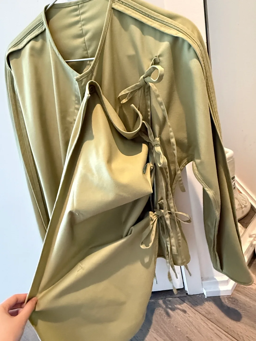 Designer Sage Green Button-Up Shirt with Detachable Overlay image indicator(2)