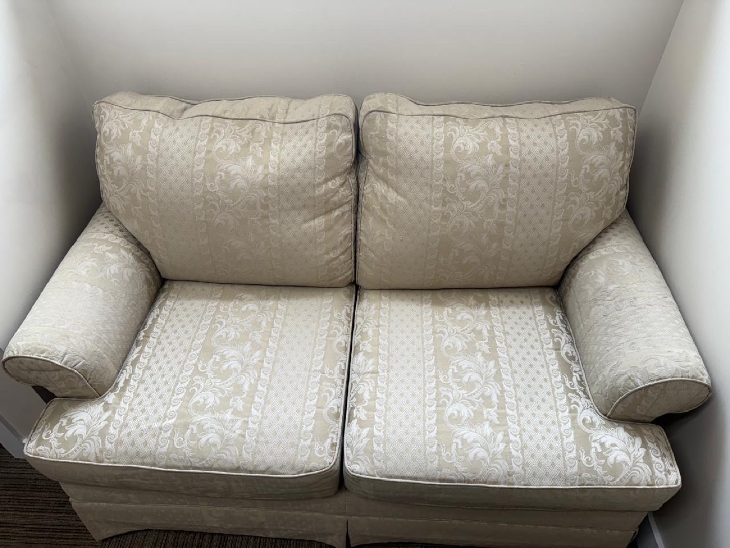 Beige Damask Loveseat
