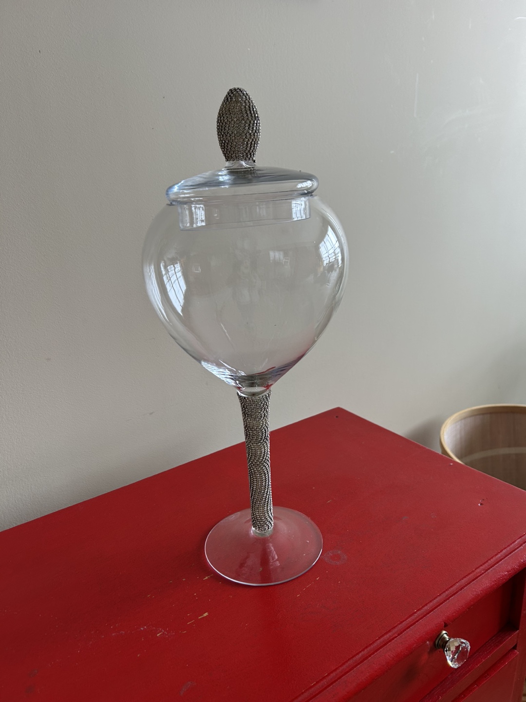Elegant Glass Candy Jar with Silver Accents