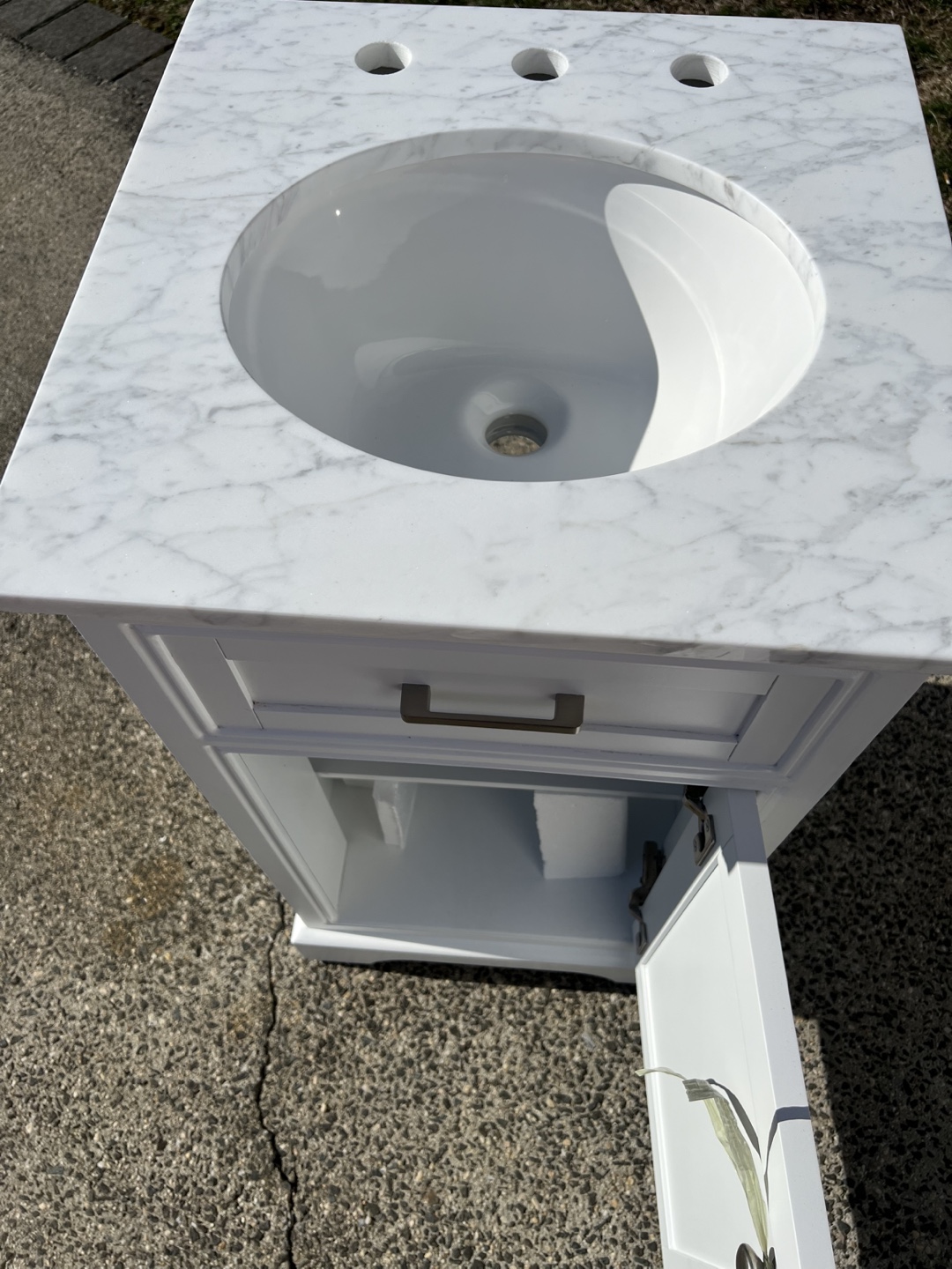 19” White Marble Top Bathroom Vanity with Single Sink