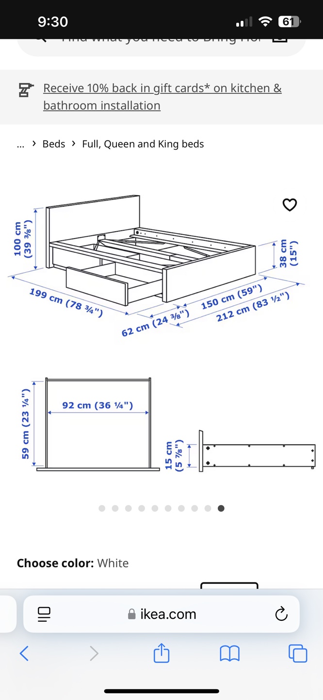 IKEA MALM White Queen Bed Frame with 2 Drawers - photo 2