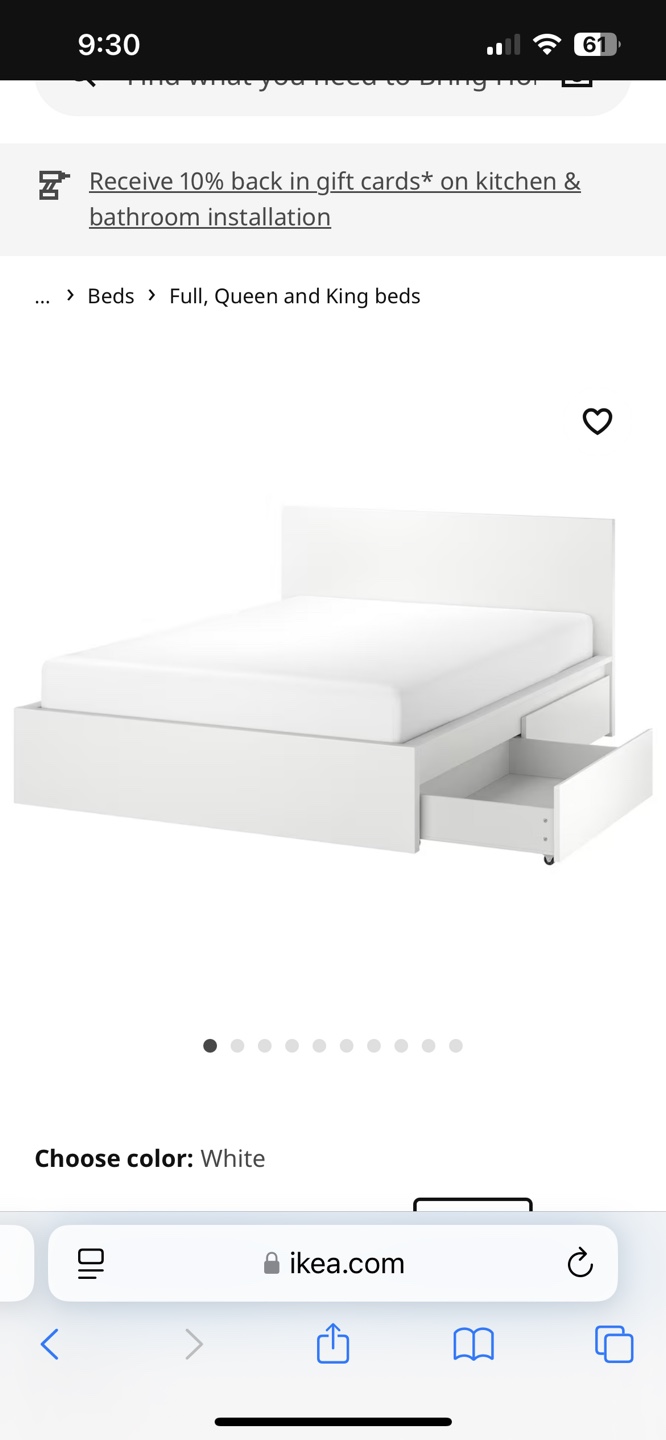 IKEA MALM White Queen Bed Frame with 2 Drawers