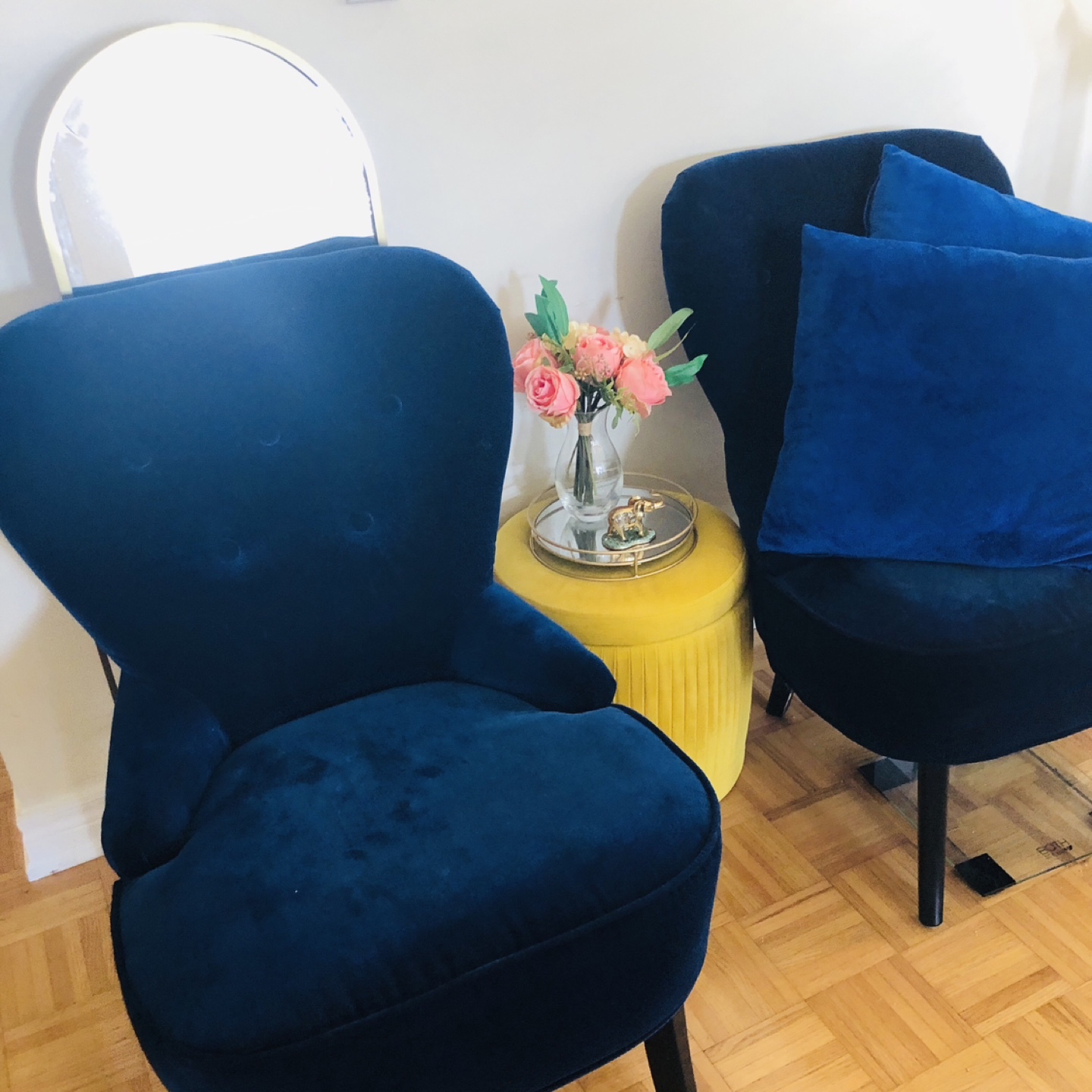 Pair of Blue Velvet Accent Chairs