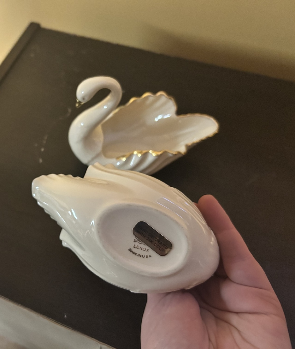 Pair of Vintage Lenox Porcelain Swan Figurines with Gold Accents - photo 2