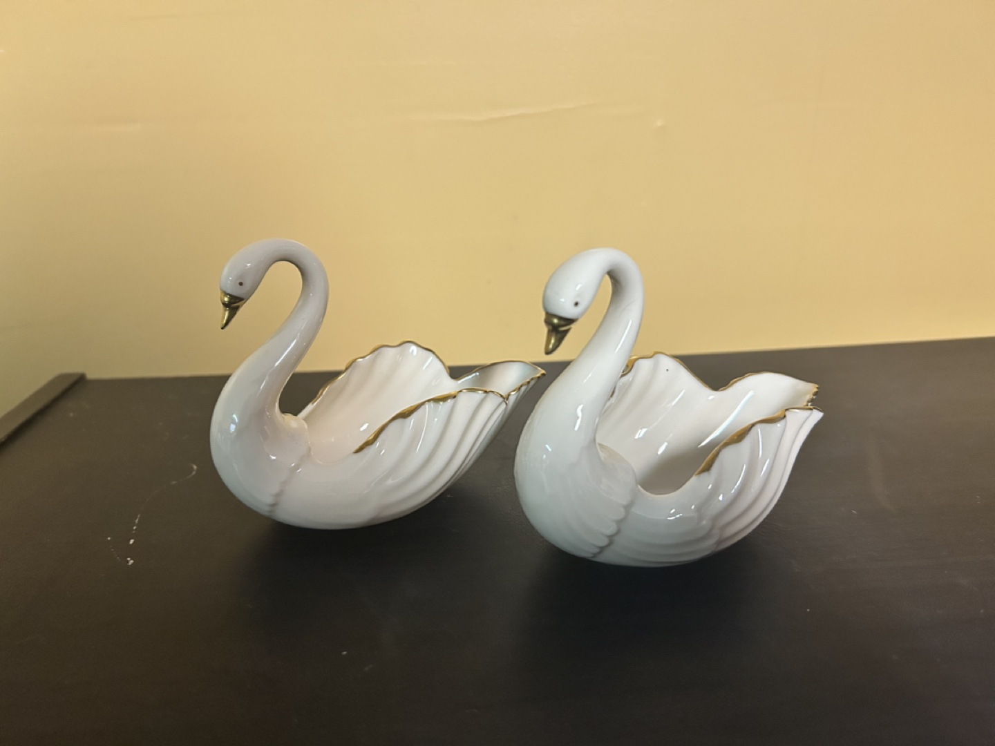 Pair of Vintage Lenox Porcelain Swan Figurines with Gold Accents