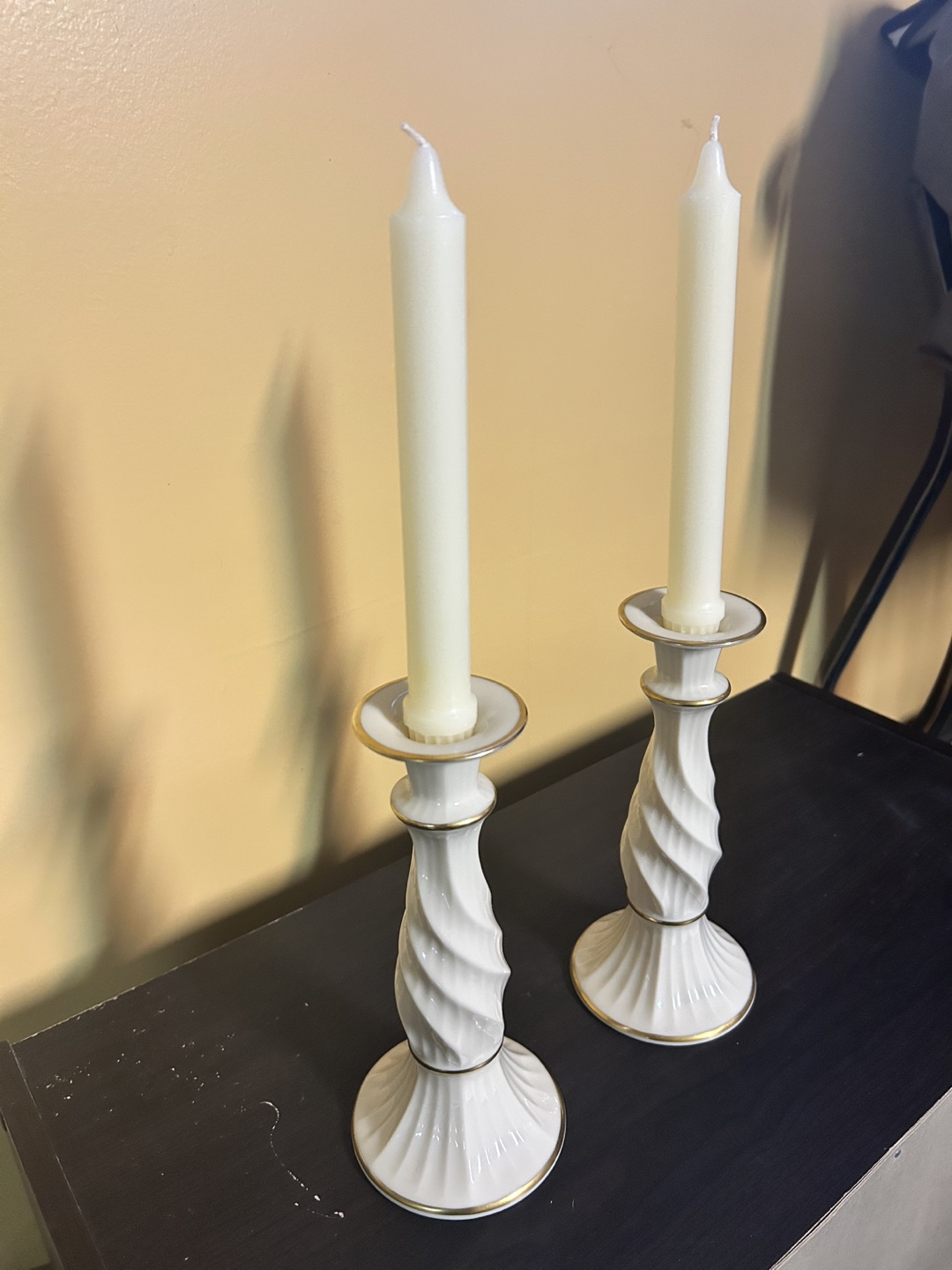 Pair of Lenox Candle Holders w Candles - photo 2