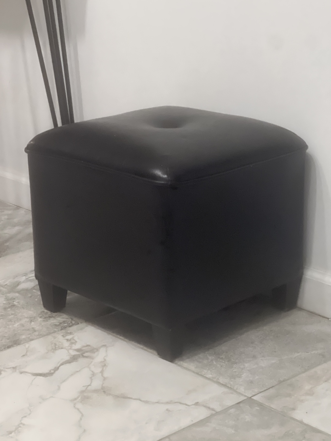 Black Leather Ottoman Cube
