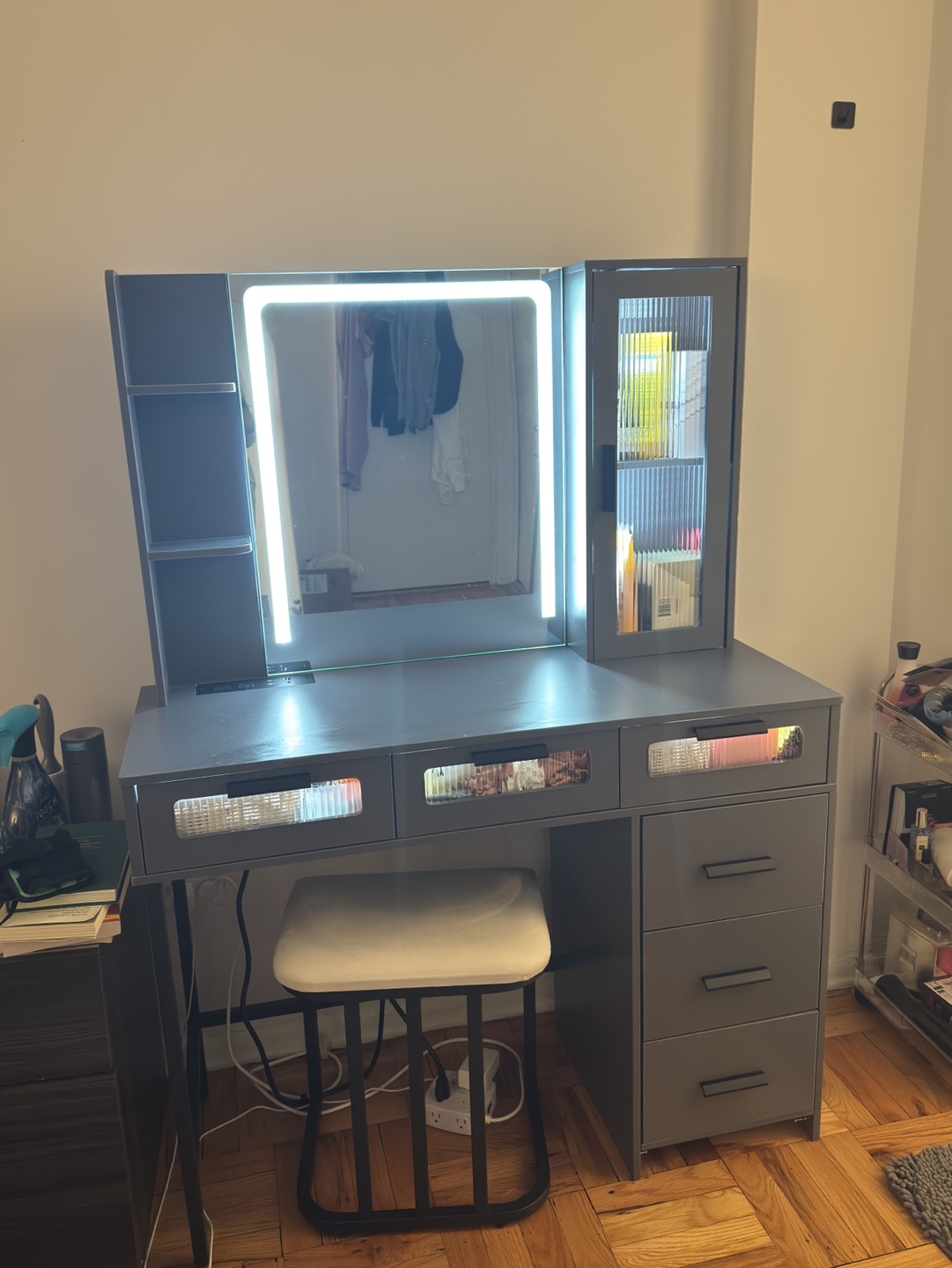 Vanity Set with LED Mirror and Storage
