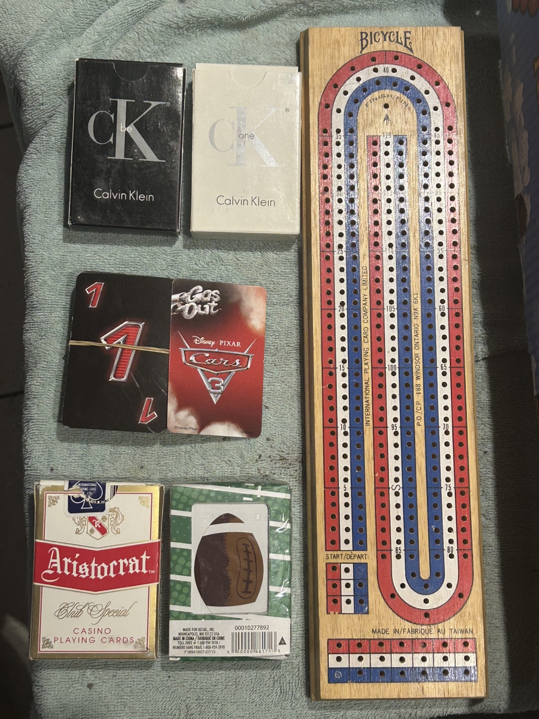 Vintage Cribbage Board Game + Playing Cards Bundle