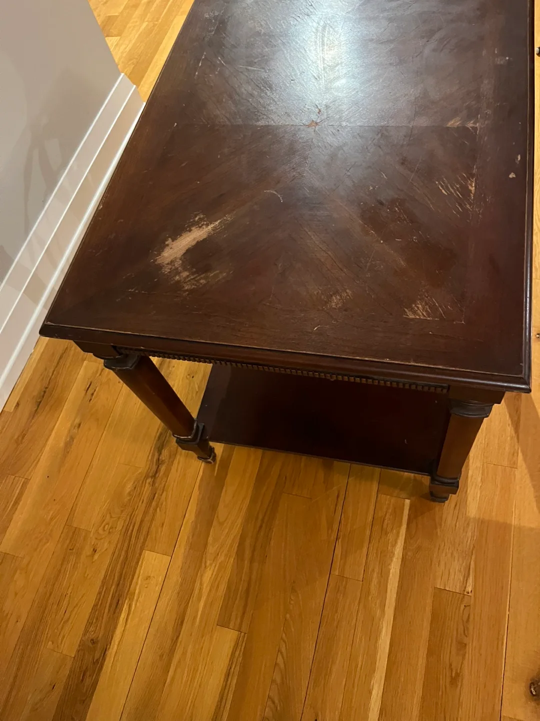 Dark brown wooden end table with shelf image indicator(5)