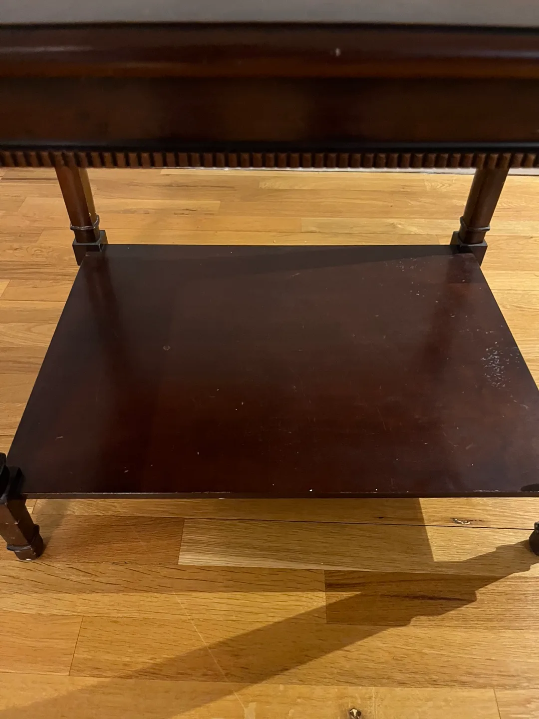Dark brown wooden end table with shelf image indicator(3)