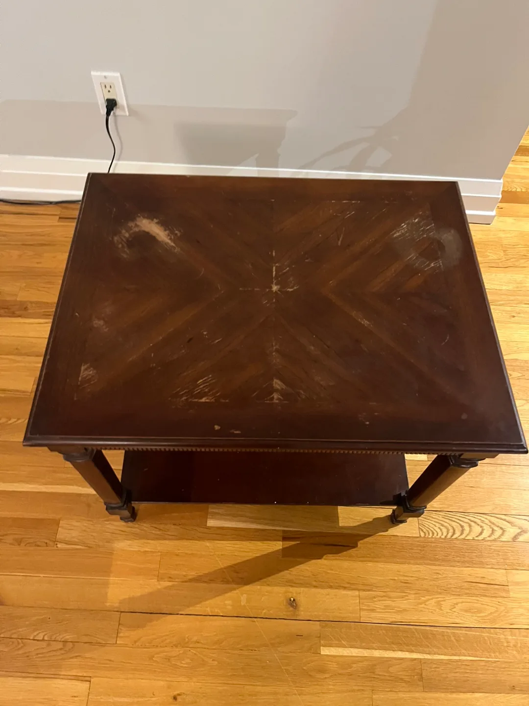 Dark brown wooden end table with shelf image indicator(2)