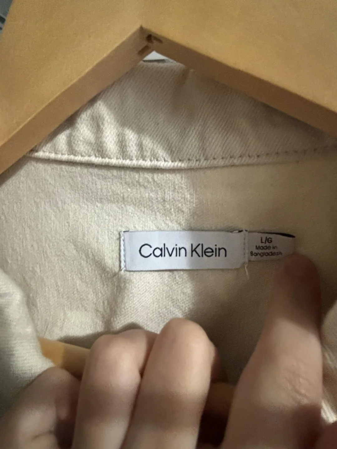 Cream Calvin Klein cropped denim jacket image indicator(3)