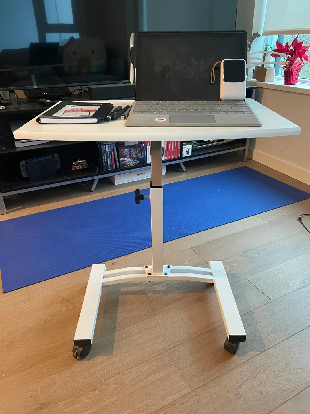 White Mobile Laptop Stand with Adjustable Height thumbnail