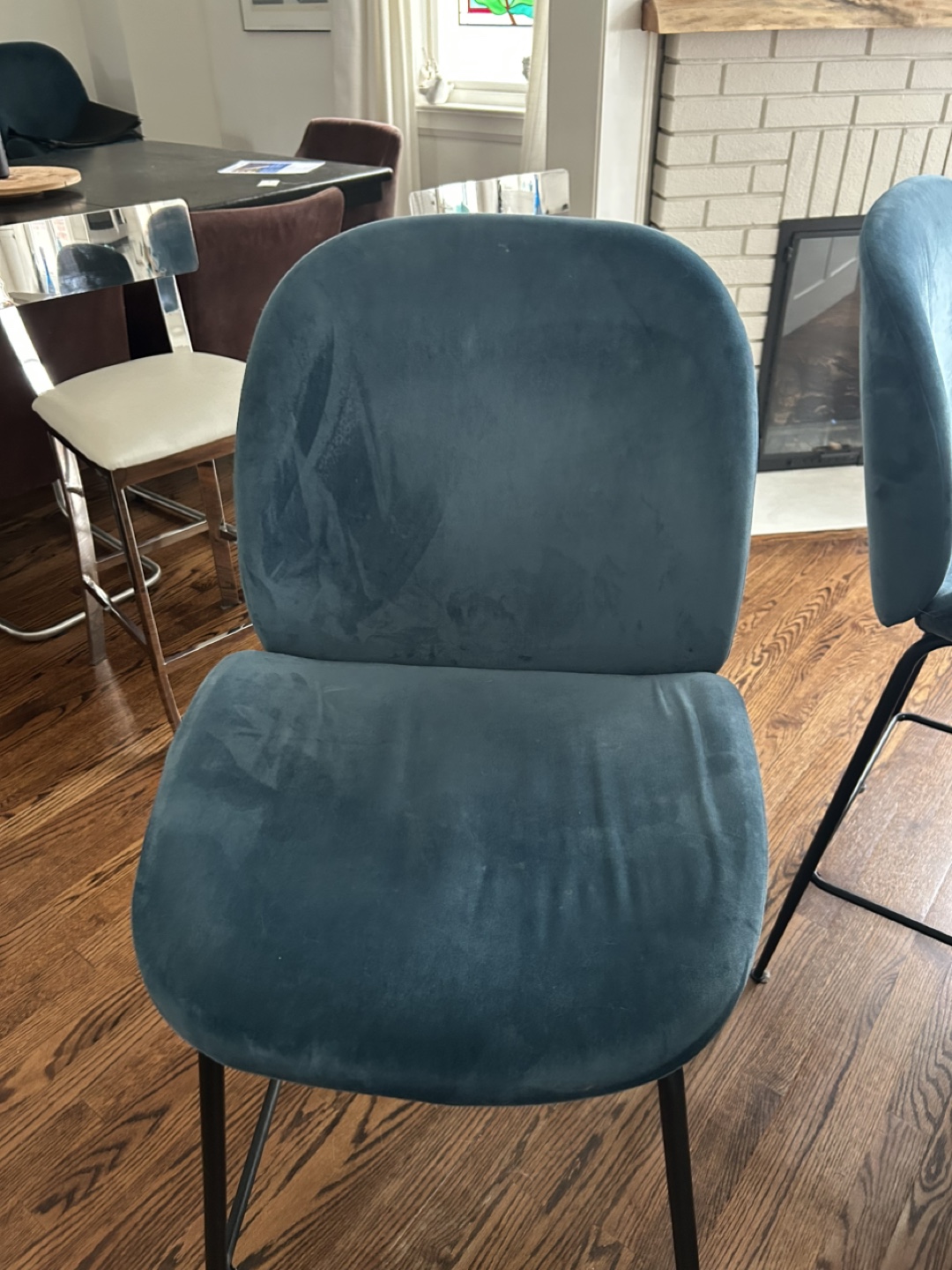 4 Teal Velvet Counter Stools - photo 2