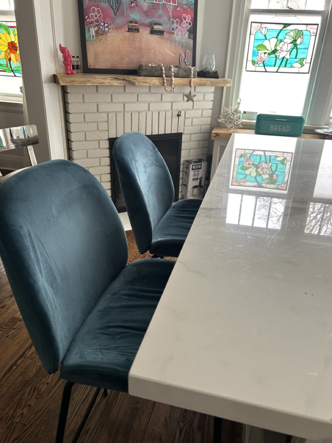 4 Teal Velvet Counter Stools
