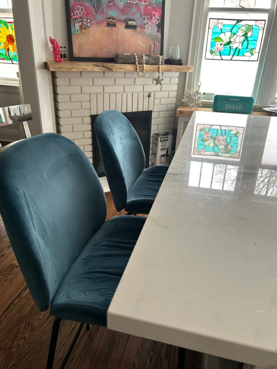4 Teal Velvet Counter Stools thumbnail