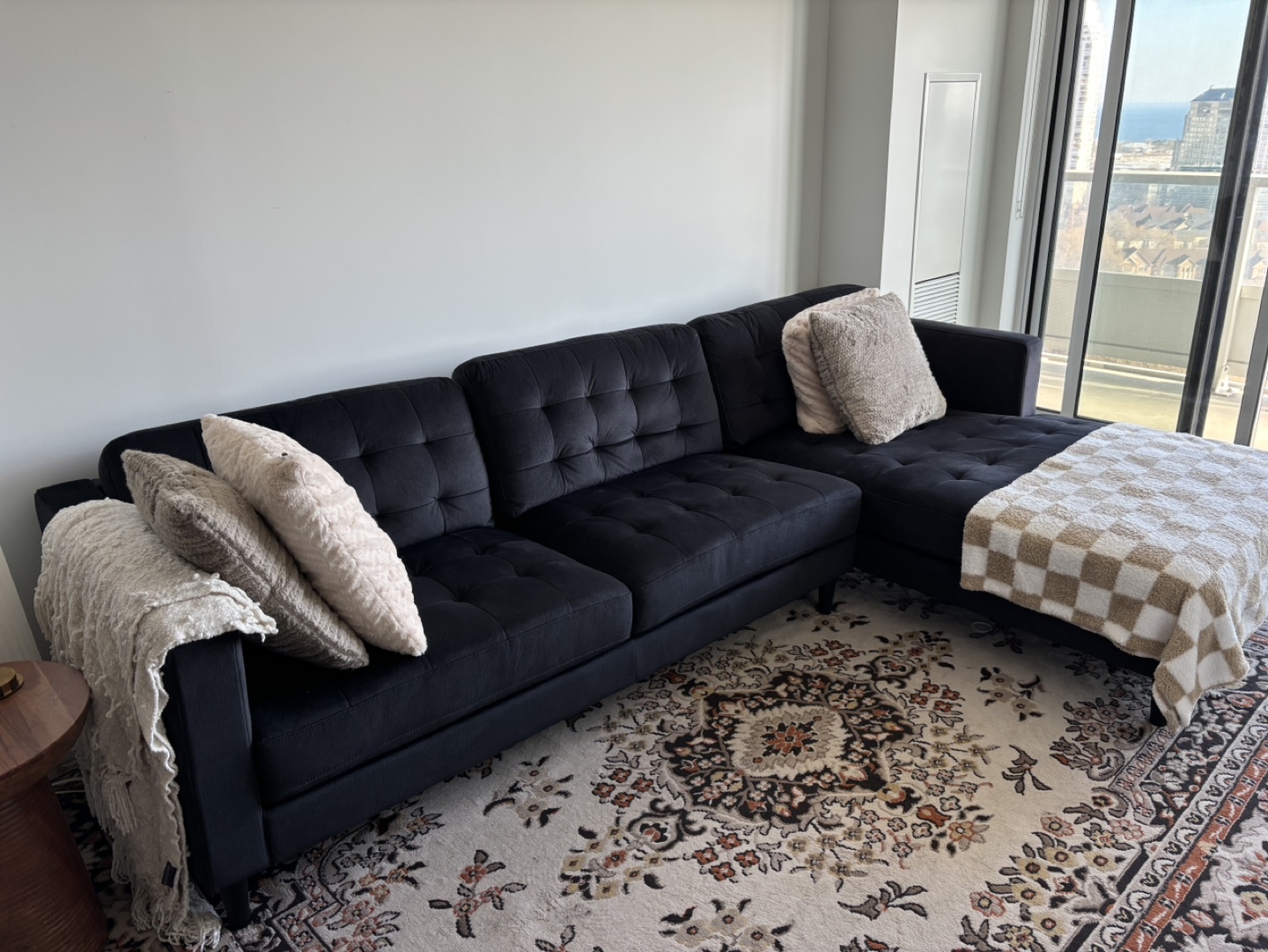 Black Velvet L-Shaped Sectional Sofa - photo 4
