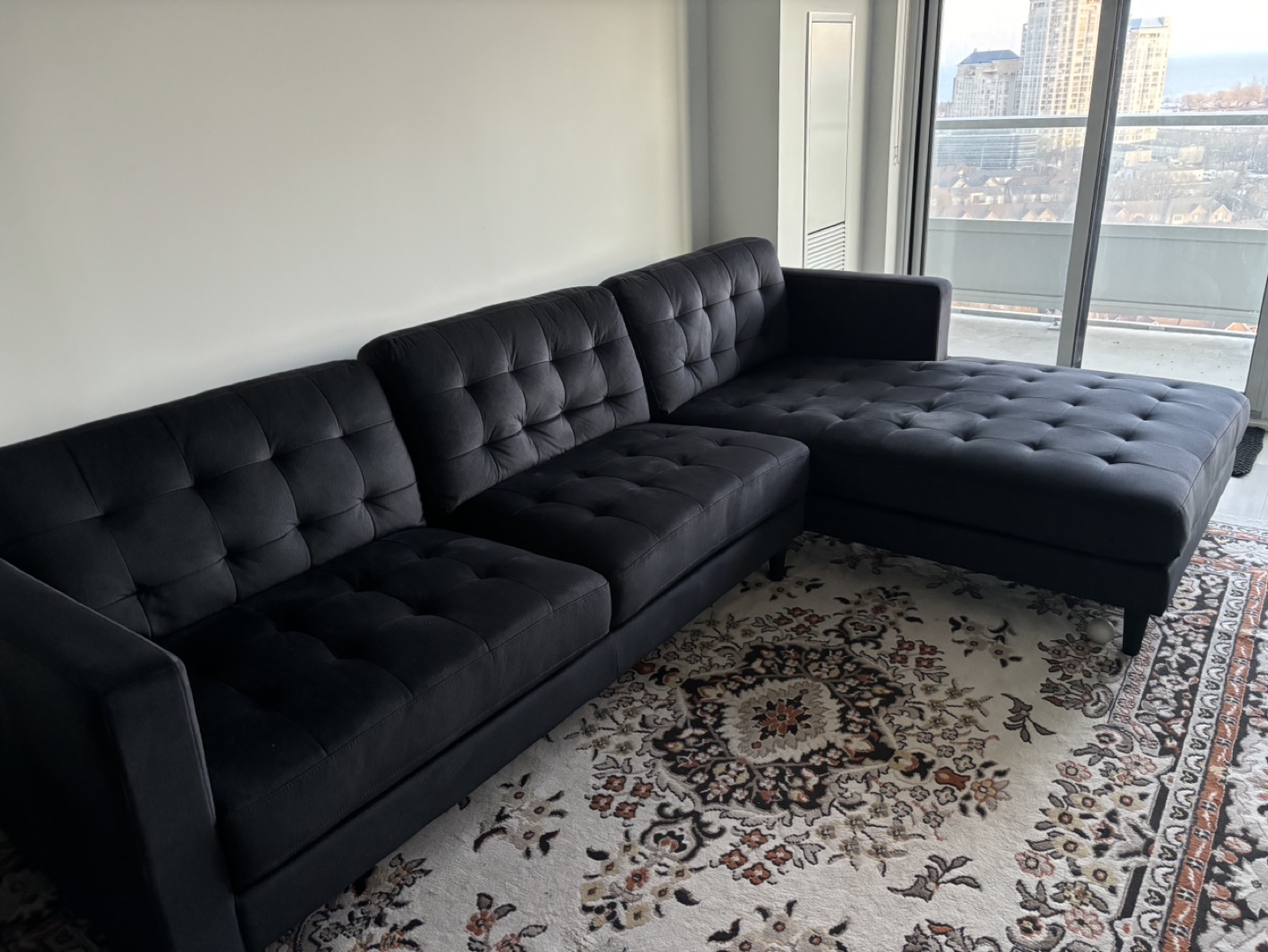 Black Velvet L-Shaped Sectional Sofa - photo 3
