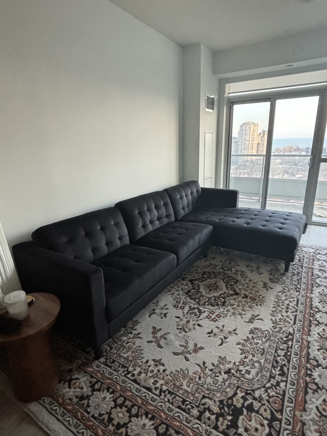 Black Velvet L-Shaped Sectional Sofa - photo 2