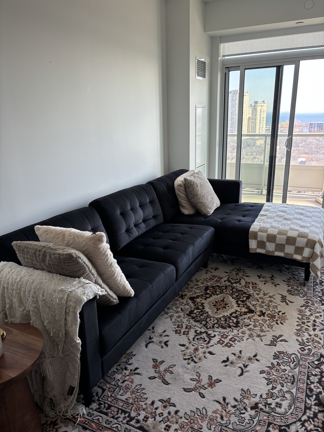 Black Velvet L-Shaped Sectional Sofa - photo 5