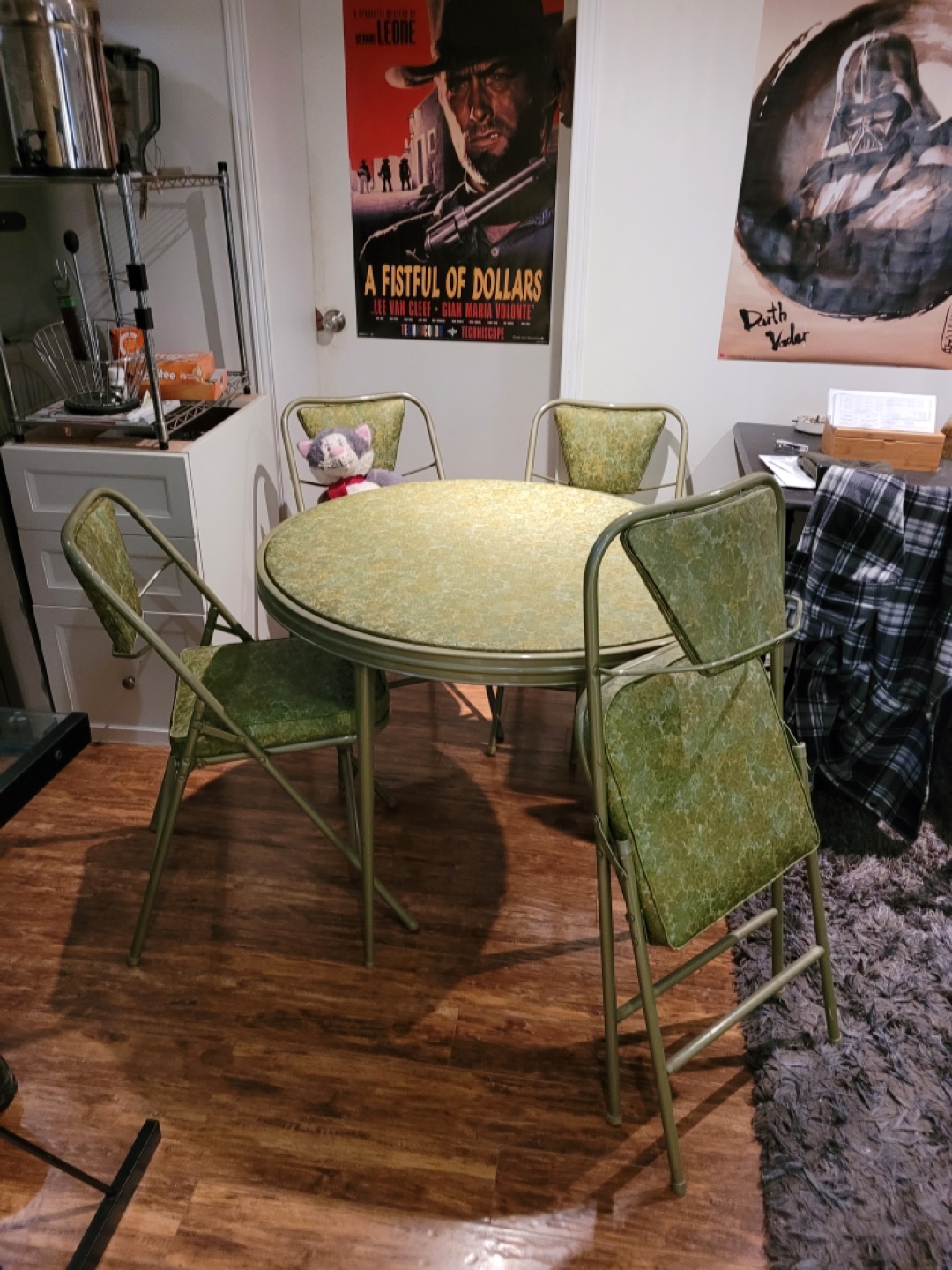 Vintage Green Metal Folding Table and Chairs Set