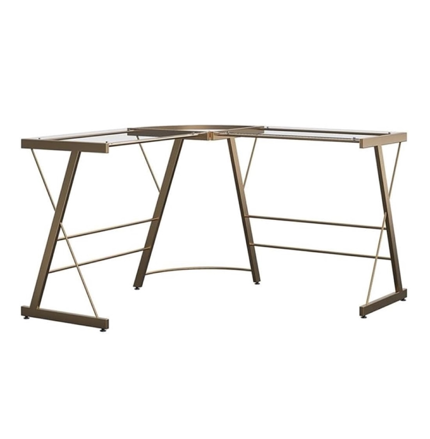 Corner Glass Computer Desk - Gold Metal Frame