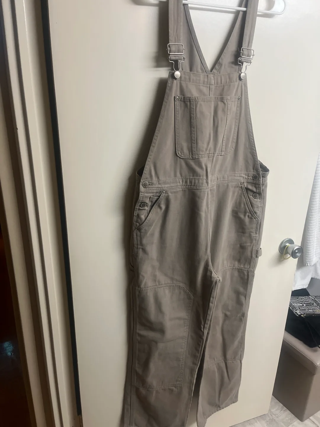Women’s Brown beige denim overalls thumbnail