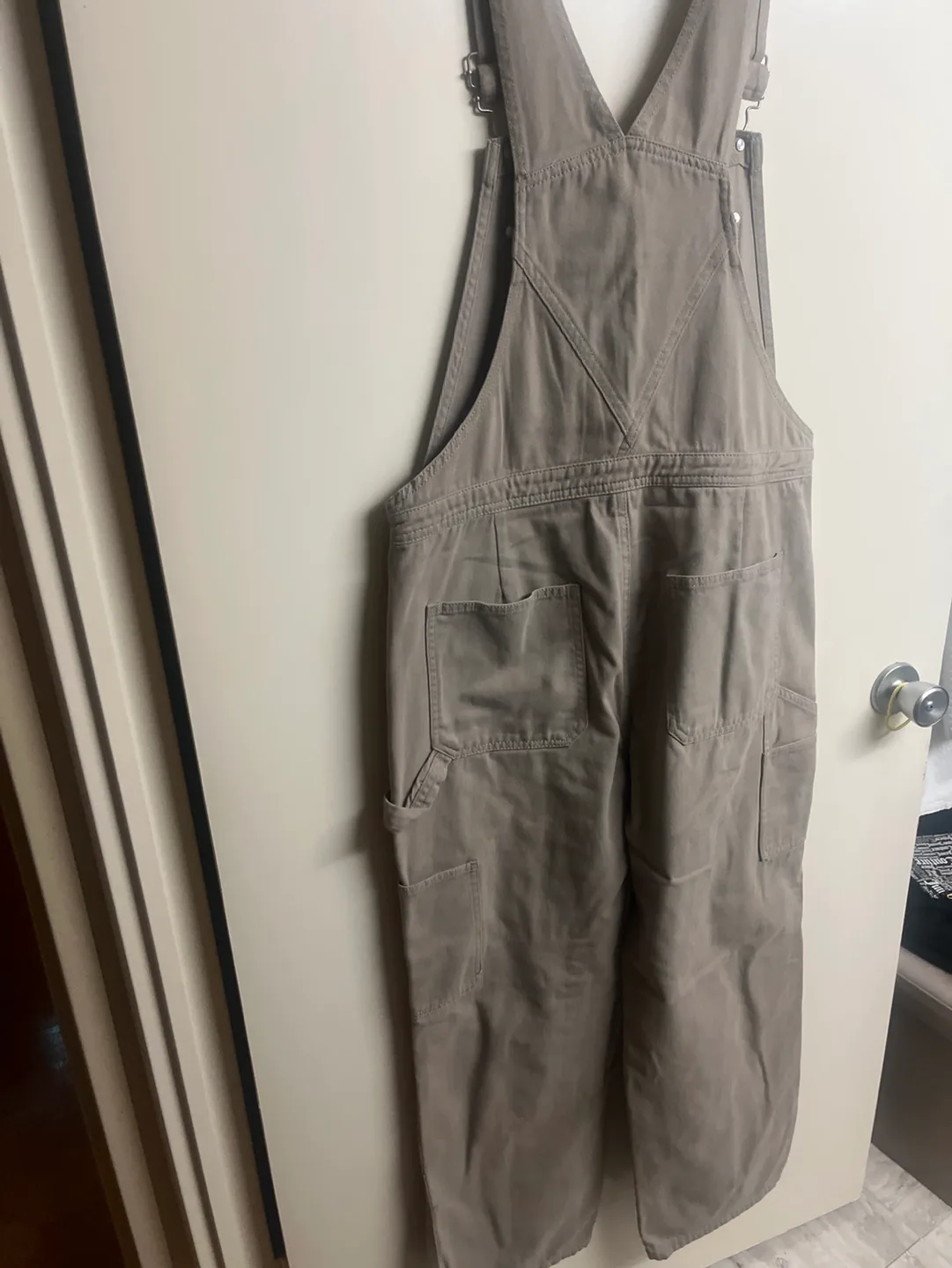 Women’s Brown beige denim overalls image indicator(2)