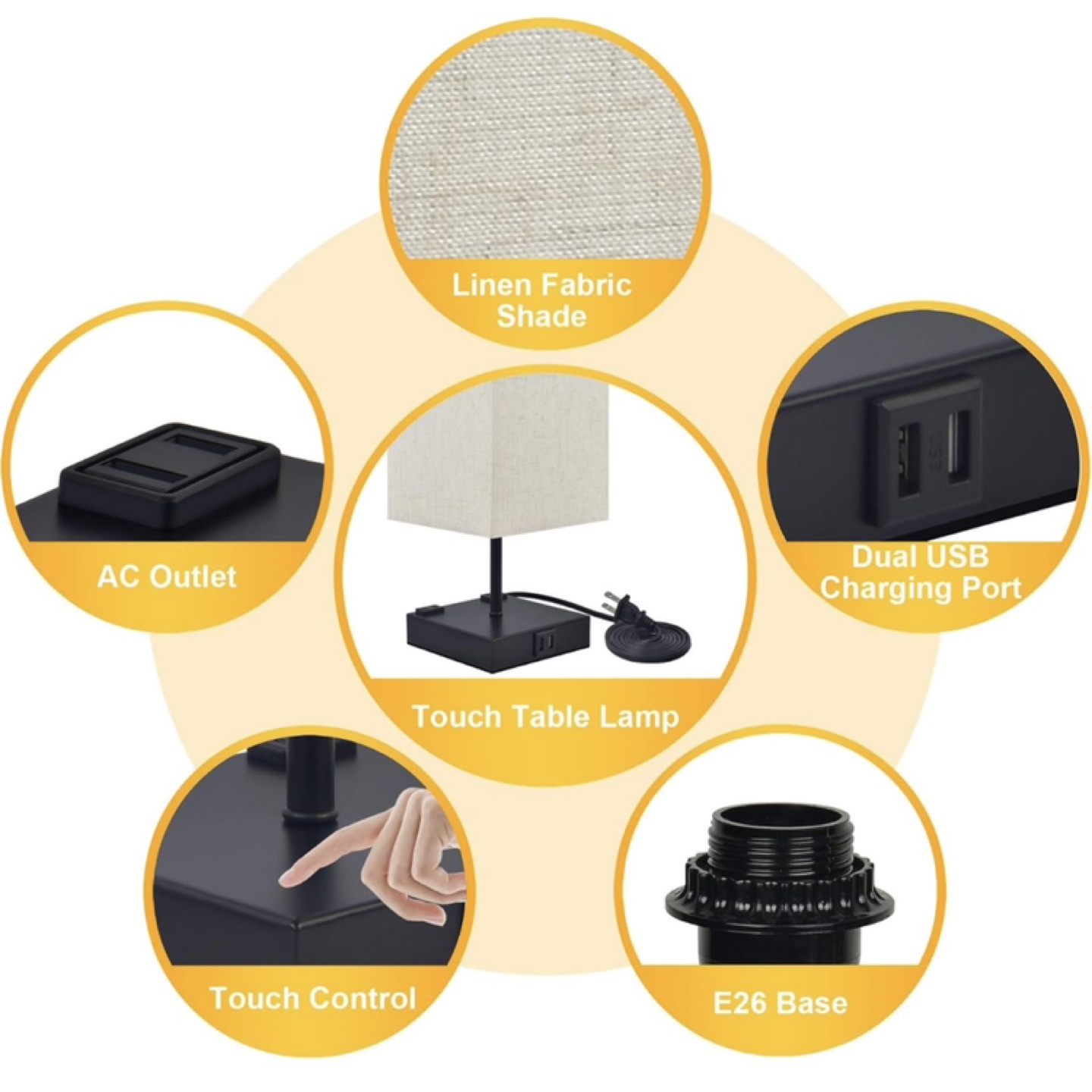 Touch Control Table Lamp with Charging Ports - photo 4