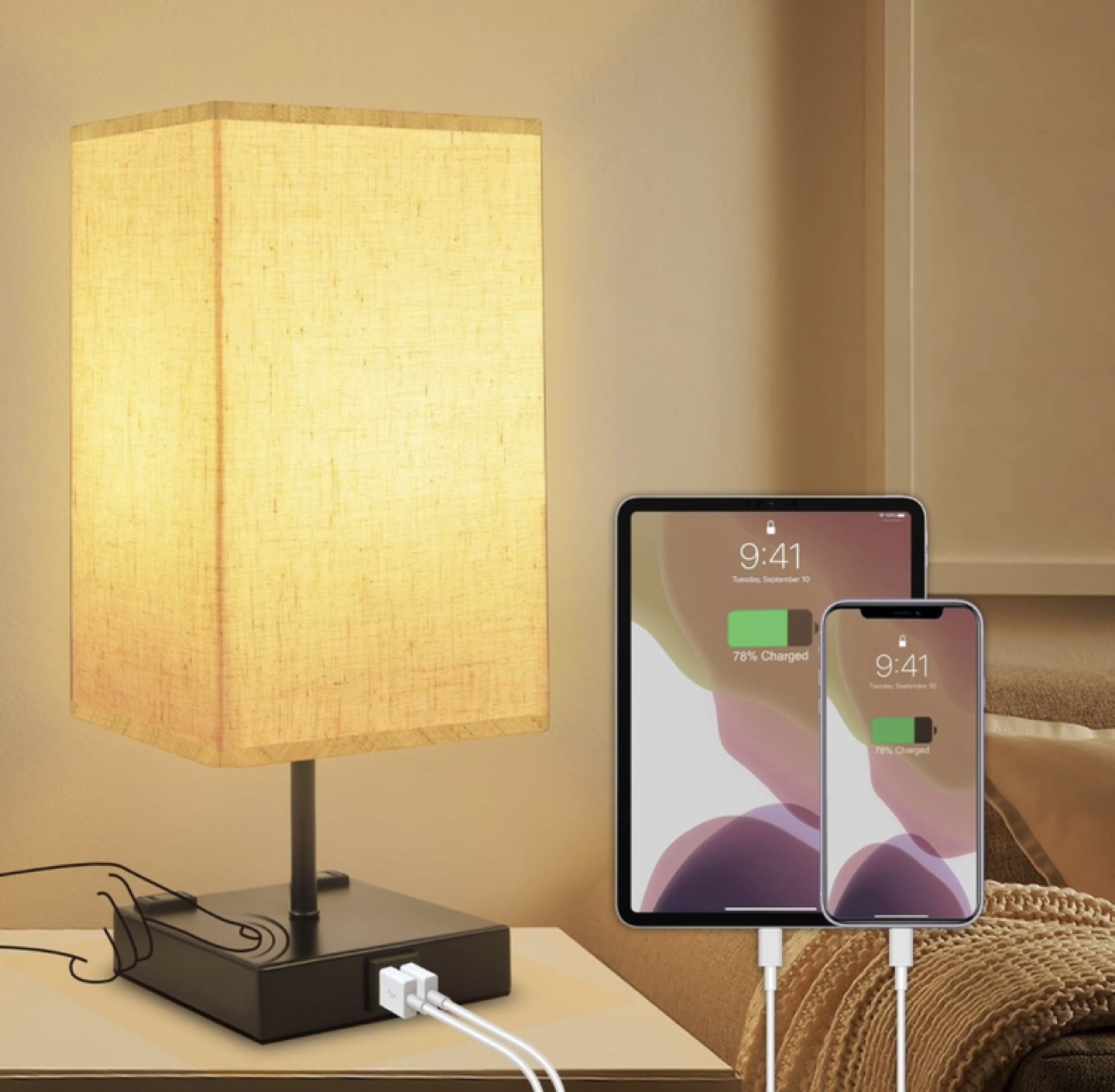 Touch Control Table Lamp with Charging Ports