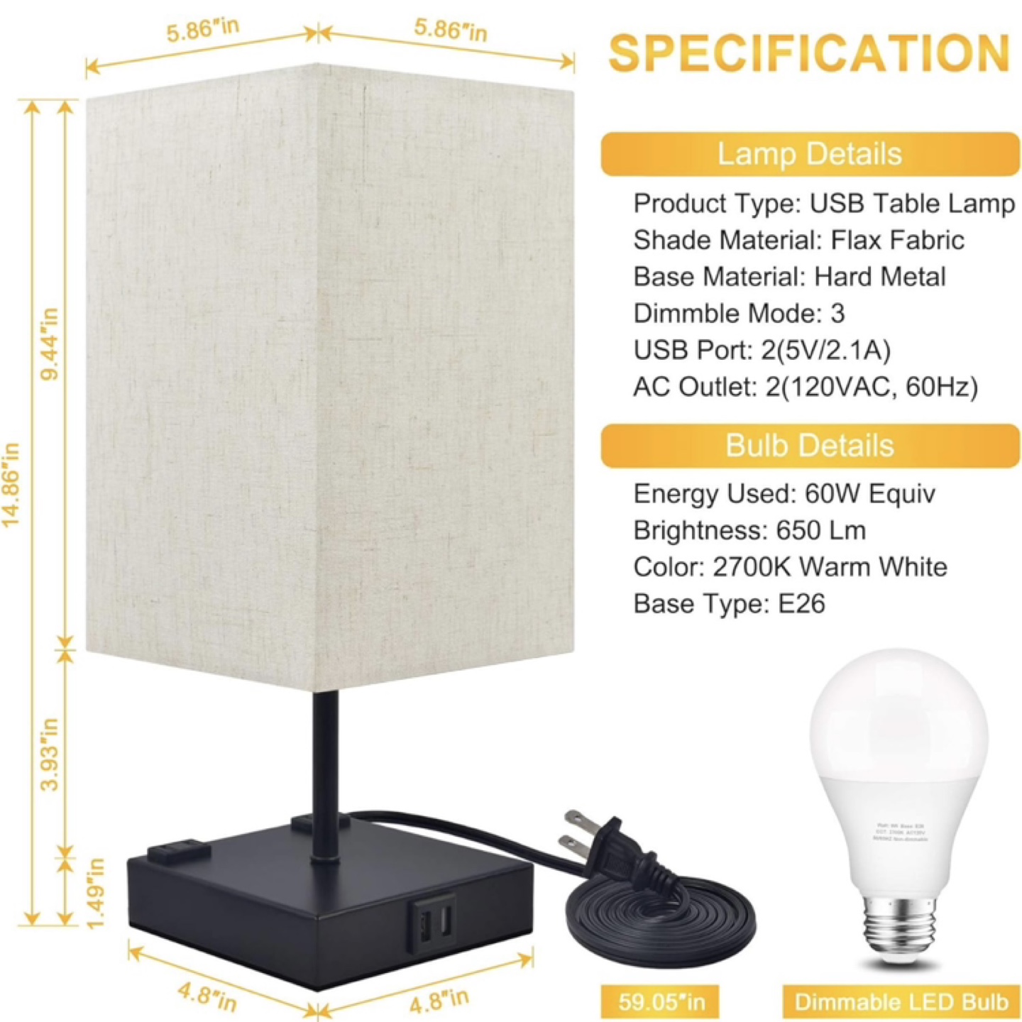 Touch Control Table Lamp with Charging Ports - photo 2