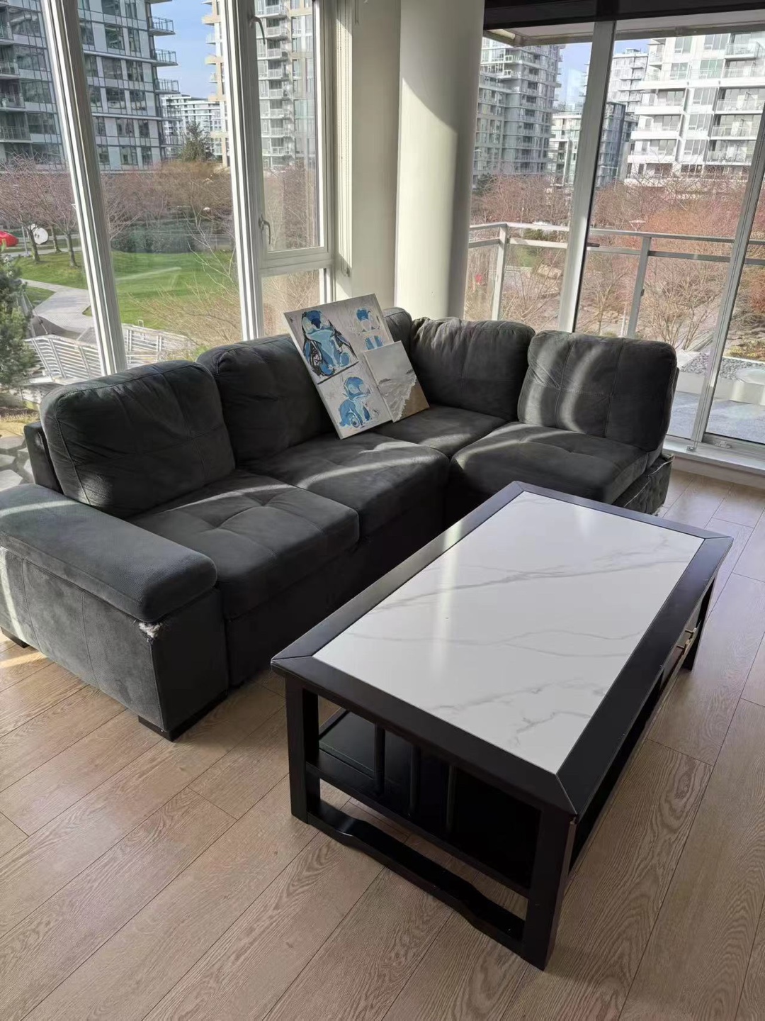 Grey Sectional Sofa with Minor Damage