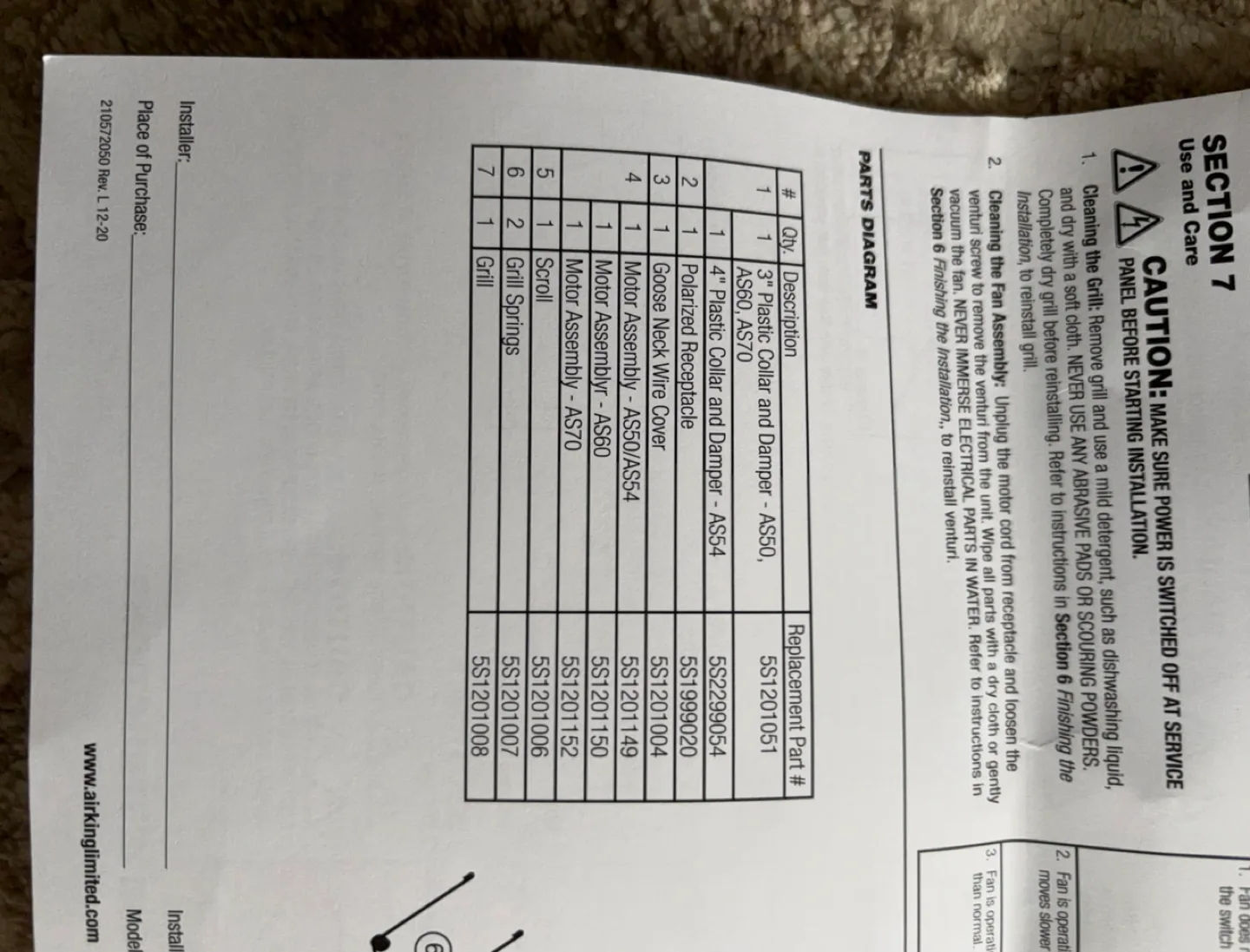 Air King AS50KIT Replacement Parts Kit for AS50 Ventilation Fan image indicator(4)
