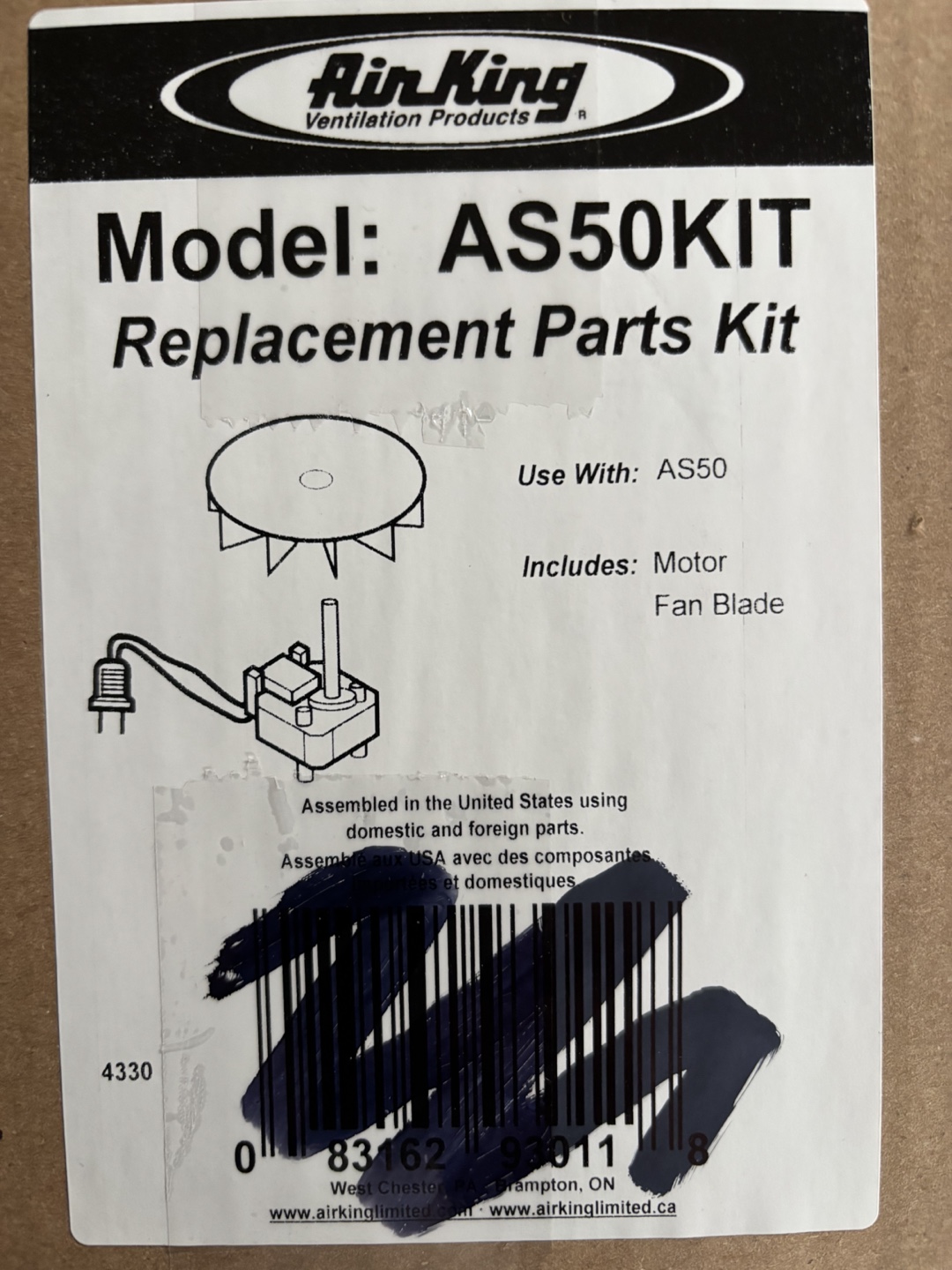 Air King AS50KIT Replacement Parts Kit for AS50 Ventilation Fan - photo 3